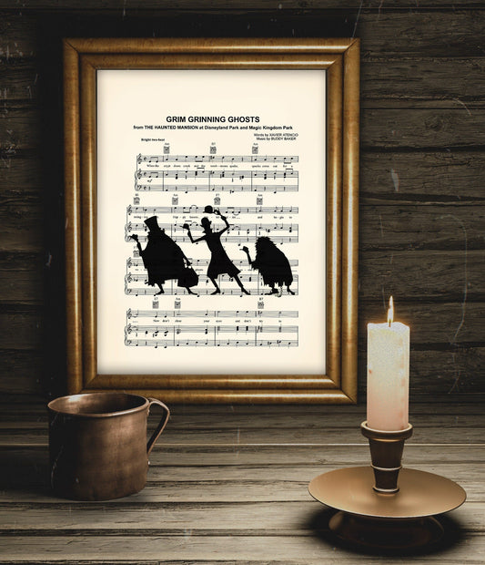 Haunted Mansion Hitchhiking Ghosts Sheet Music Wall Art — Disney Gift for Music Lovers