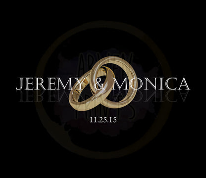 Custom Wedding Rings Black Modern Luxe Canvas, Personalized Couple Names Wall Art, Anniversary Decor Print