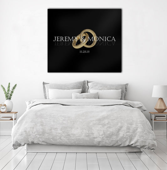 Custom Wedding Rings Couple Names Black Modern Luxe Canvas Art Print