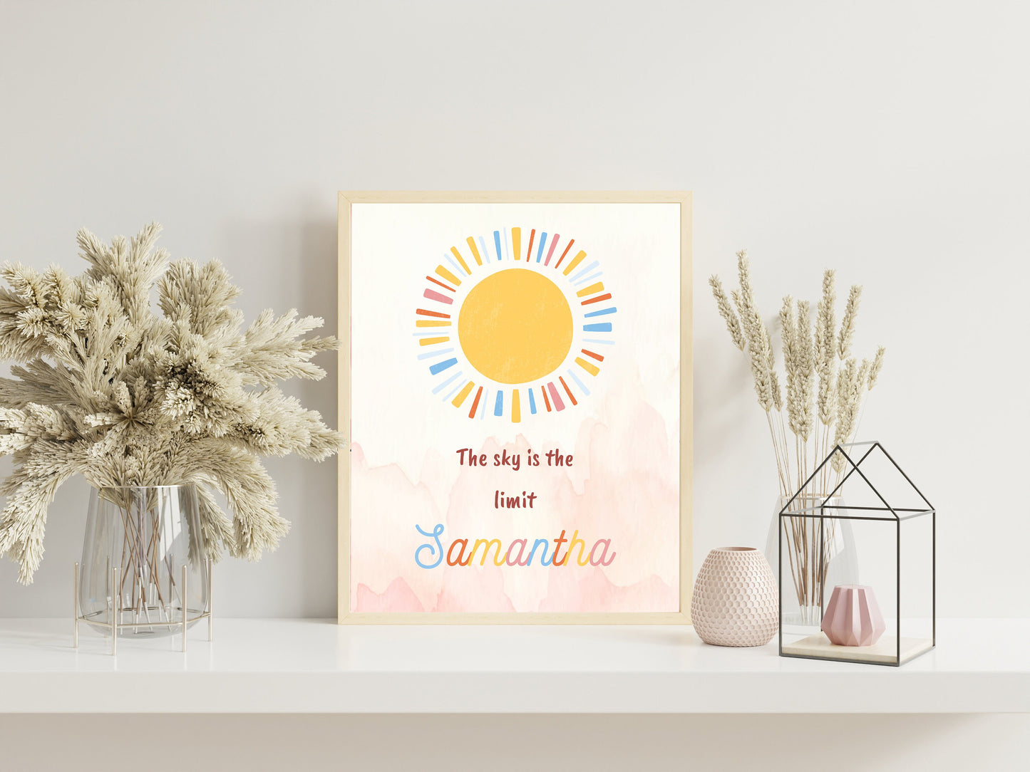 The Sky is the Limit Nursery Art, Custom Name Nursery Art, Encouraging Child Art, Imagination, Neutral Nursery Art, Nursery Decor, Boho Art
