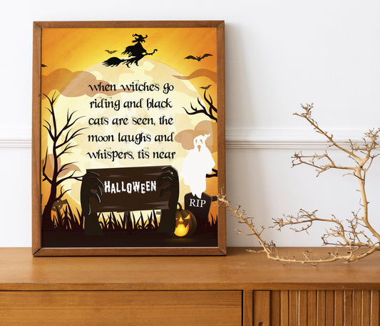 Halloween Witch in Night Sky, Halloween Decor Print, Boho Halloween Illustration, All Hallows’ Eve, Halloween Wall Decor, Halloween Decor