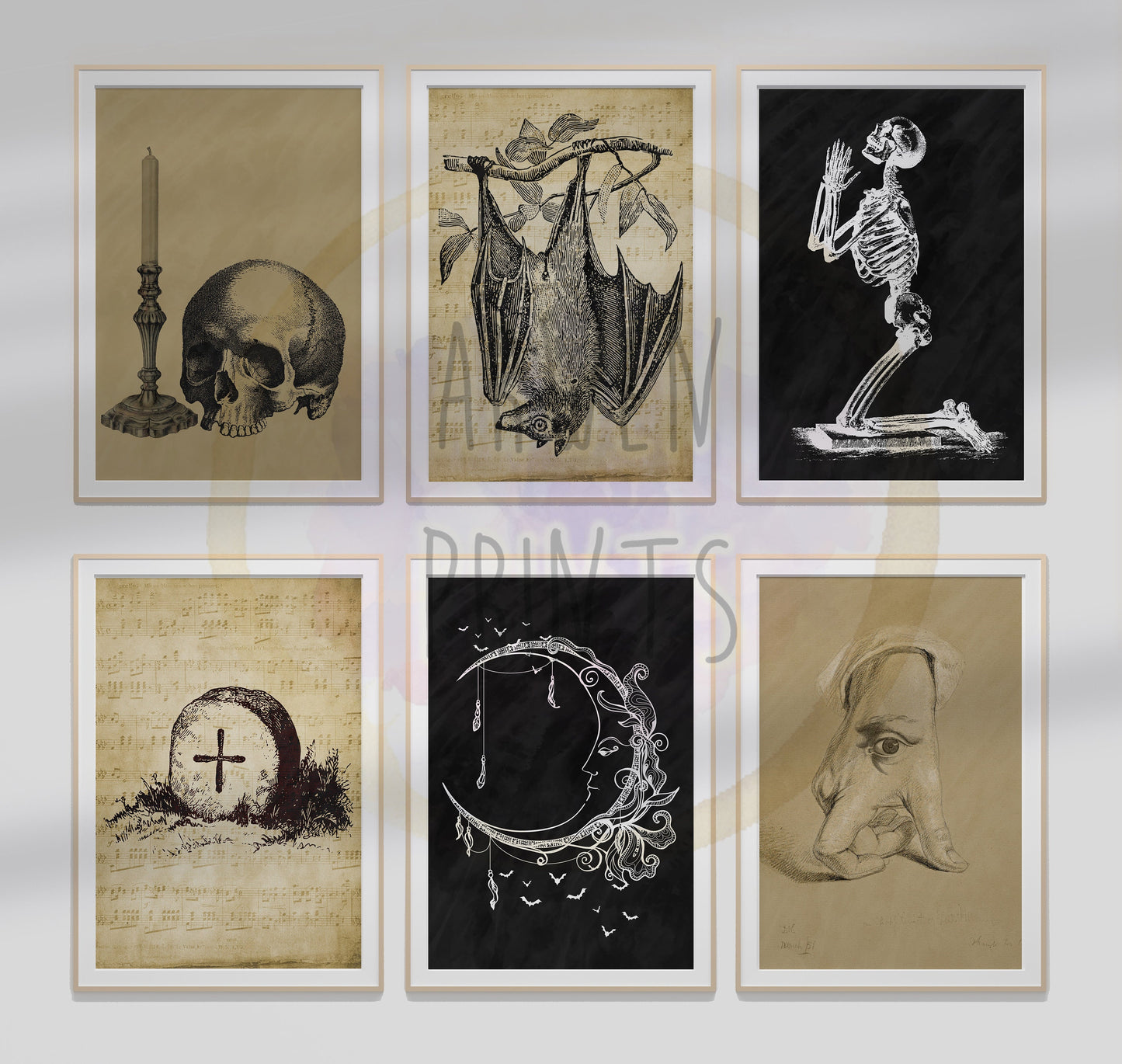 Halloween Set of Prints or Individuals, Halloween Decor Print, Boho Halloween Illustrations, Halloween Wall Decor, Halloween Decor