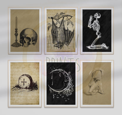 Halloween Set of Prints or Individuals, Halloween Decor Print, Boho Halloween Illustrations, Halloween Wall Decor, Halloween Decor