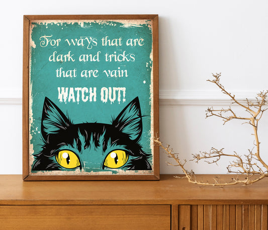 Halloween Cat Print, Vintage Halloween Decor Print, Boho Halloween Illustration, All Hallows’ Eve, Halloween Wall Decor, Halloween Decor