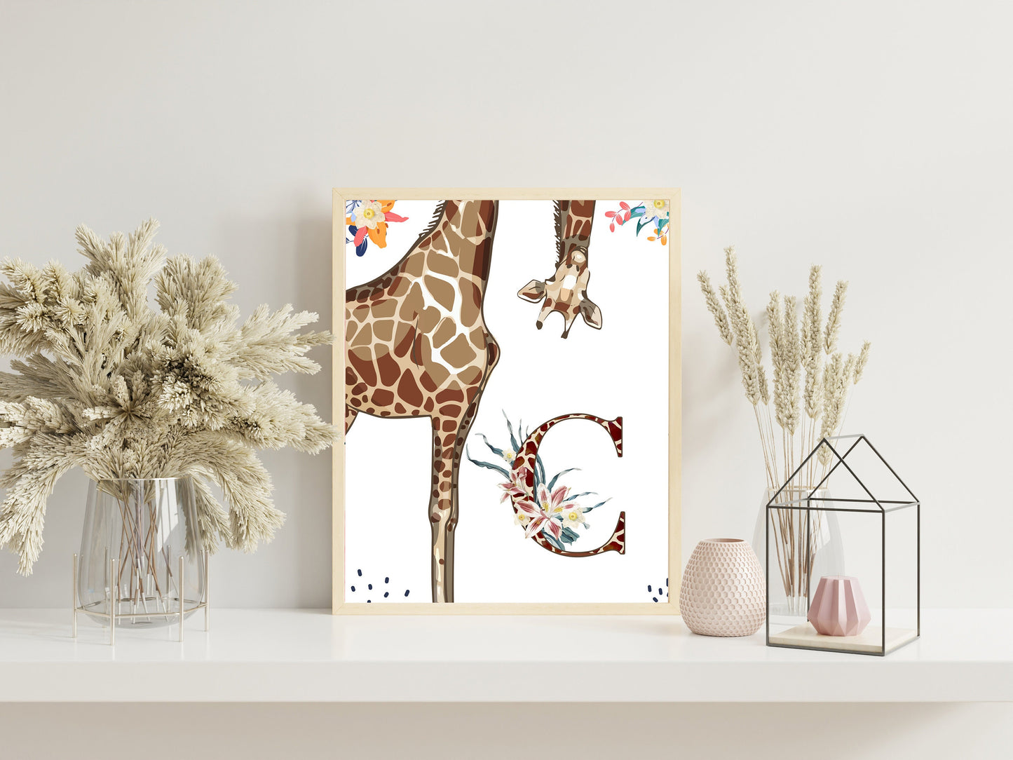 Custom Letter Nursery Art, Giraffe Nursery Art, Animal Nursery, Neutral Nursery Art, Nursery Decor, Boho Art