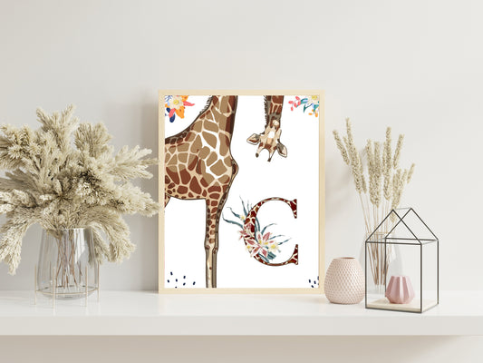 Custom Letter Nursery Art, Giraffe Nursery Art, Animal Nursery, Neutral Nursery Art, Nursery Decor, Boho Art