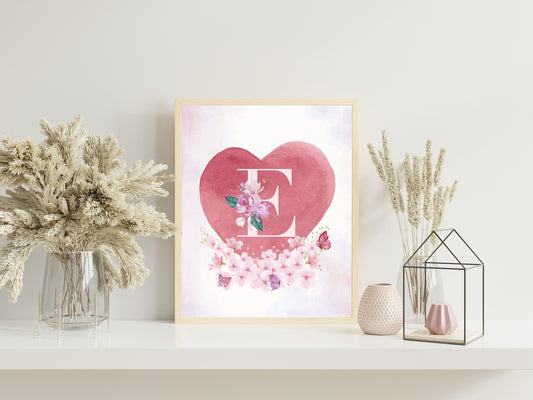 Custom Letter Nursery Art, Heart and Rose Nursery Art, Flowers Nursery, Floral Nursery Decor, Neutral Nursery Art, Nursery Decor, Boho Art