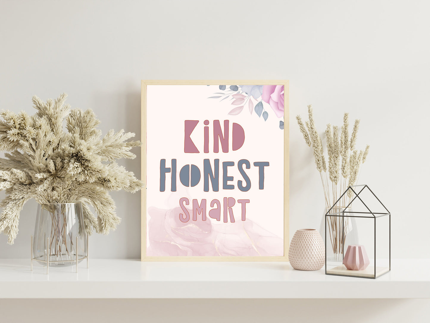 Kind Honest Smart Nursery Art, Floral Nursery Art, Encouraging Child Art, Imagination, Neutral Nursery Art, Nursery Decor, Boho Art