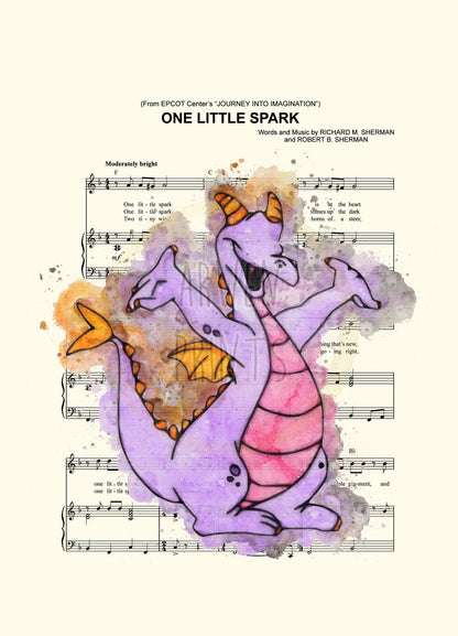 Figment Watercolor One Little Spark Sheet Music Wall Art — Disney Gift for Music Lovers
