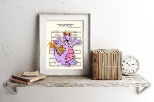 Figment Watercolor One Little Spark Sheet Music Wall Art — Disney Gift for Music Lovers
