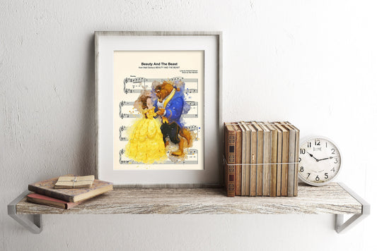 Beauty and the Beast Watercolor Tale As Old As Time Disney Sheet Music Art Print