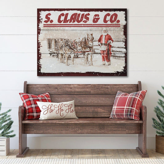 Christmas Santa Claus and Co. Canvas, Santa with Reindeer, Santa Sleigh Canvas, Classic Christmas Art, Winter Wall Decor, Vintage Christmas