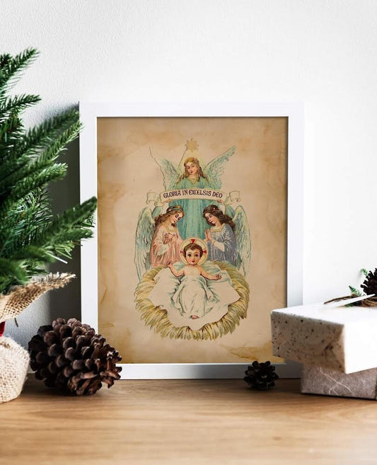 Christmas Vintage Birth of Jesus Art Print, Birth of Savior, Baby Jesus Art, Christmas Morning, Christian Christmas Art, Christmas Art Print