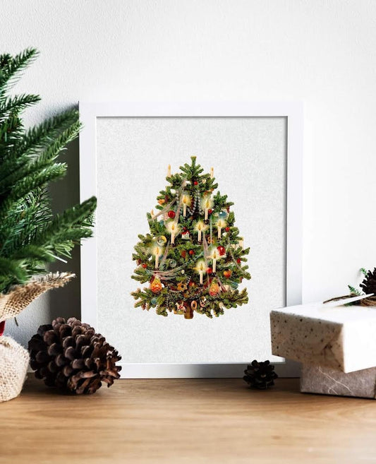 Christmas Vintage Tree Color Illustration Art Print, Christmas Tree Art, Vintage Christmas, Christmas Wall Decor, Christmas Wall Art