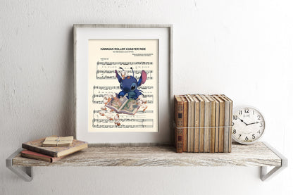 Stitch Reading to Ducks Sheet Music Art Print