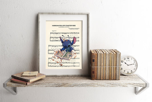 Stitch Reading to Ducks Sheet Music Art Print