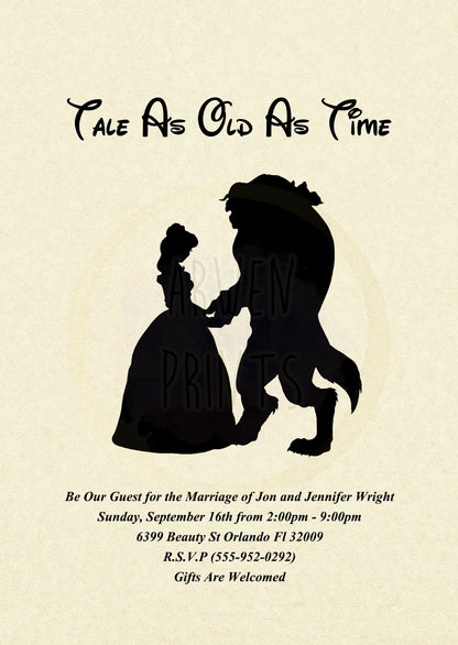 Beauty and the Beast Belle & Beast Silhouette Wedding Customizable Invitation [Digital File]