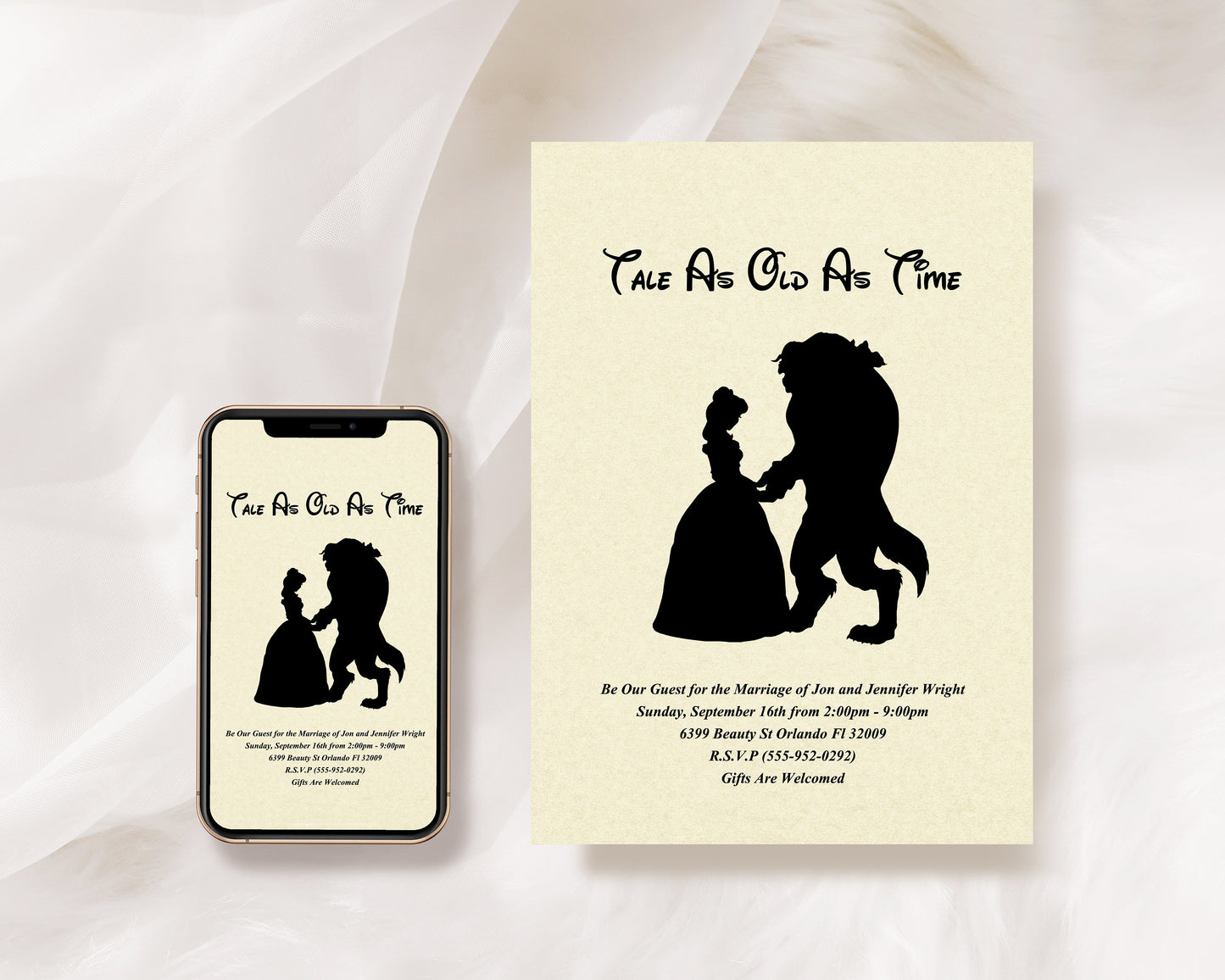 Beauty and the Beast Belle & Beast Silhouette Wedding Customizable Invitation [Digital File]