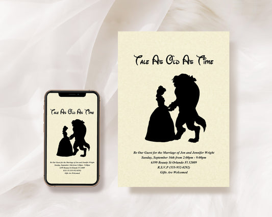 Beauty and the Beast Belle & Beast Silhouette Wedding Customizable Invitation [Digital File]