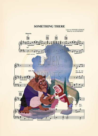 Beauty and the Beast Something There Silhouette Sheet Music Art Print