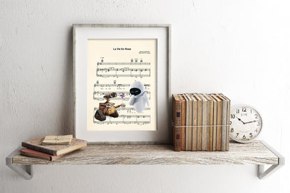 Wall-E and Eve La Vie En Rose Sheet Music Art Print