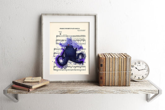 Little Mermaid Ursula Watercolor  Poor Unfortunate Souls Sheet Music Wall Art — Disney Gift for Music Lovers
