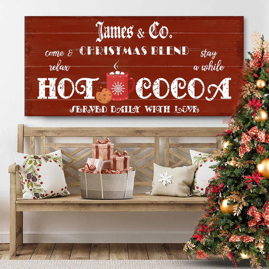 Custom Name Hot Cocoa Christmas Canvas Art Print, Custom Christmas Wall Decor, Christmas Wall Art
