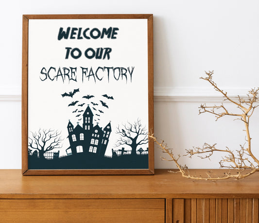 Halloween Welcome to Our Scare Factory Print, Halloween Decor Print, Boho Halloween Illustration, Halloween Wall Decor, Halloween Decor