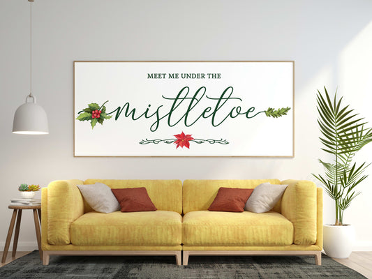 Christmas Meet Me Under the Mistletoe Canvas Art Print, Christmas Wall Decor, Christmas Mistletoe Wall Art, Classic Christmas
