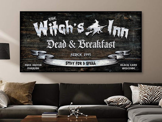Witch’s Inn Canvas, Dead & Breakfast Halloween Canvas, Witch Art, Fall Decor, Halloween Decor, Halloween Wall Art