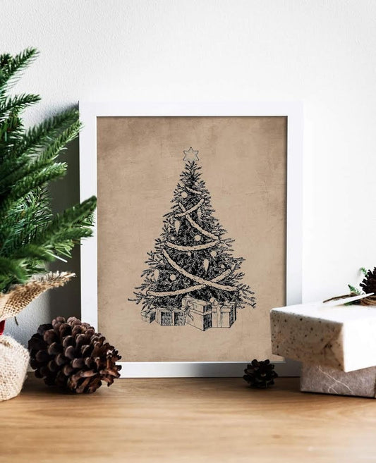 Christmas Vintage Tree Illustration Art Print, Christmas Tree Art, Vintage Christmas, Christmas Wall Decor, Christmas Wall Art, Classic Art