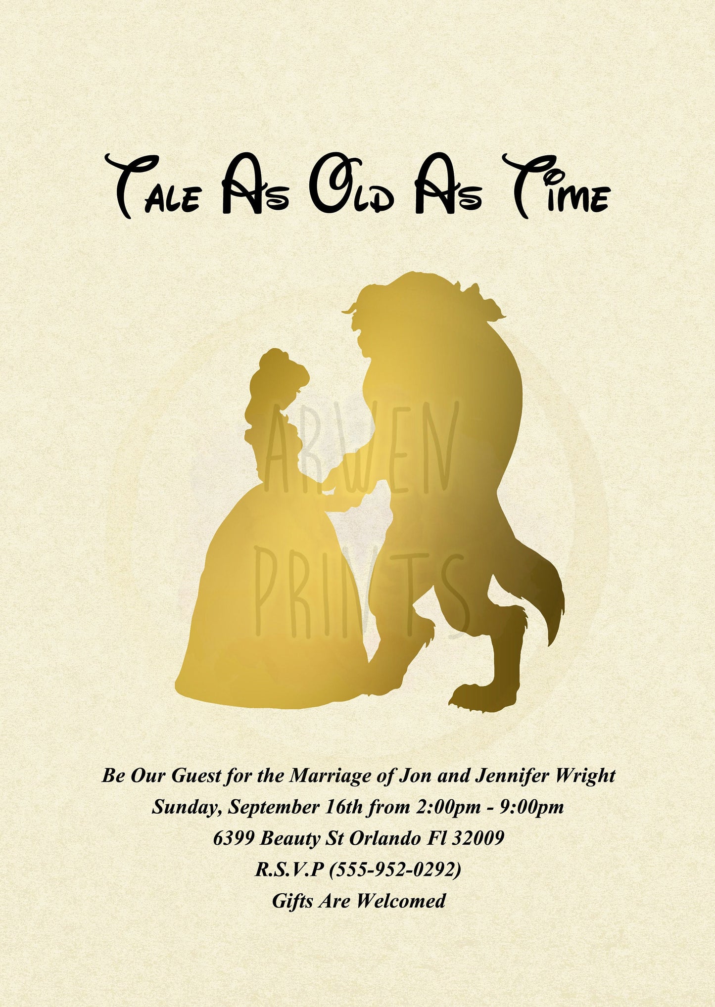 Beauty and the Beast Belle & Beast Wedding Customizable Invitation [Digital File]