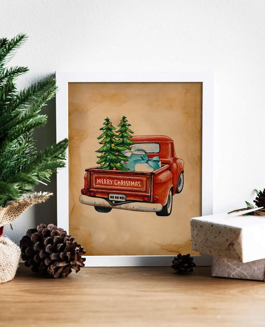Christmas Vintage Truck with Christmas Trees Art Print, Vintage Christmas, Classic Christmas Print, Vintage Christmas Illustration, Holiday
