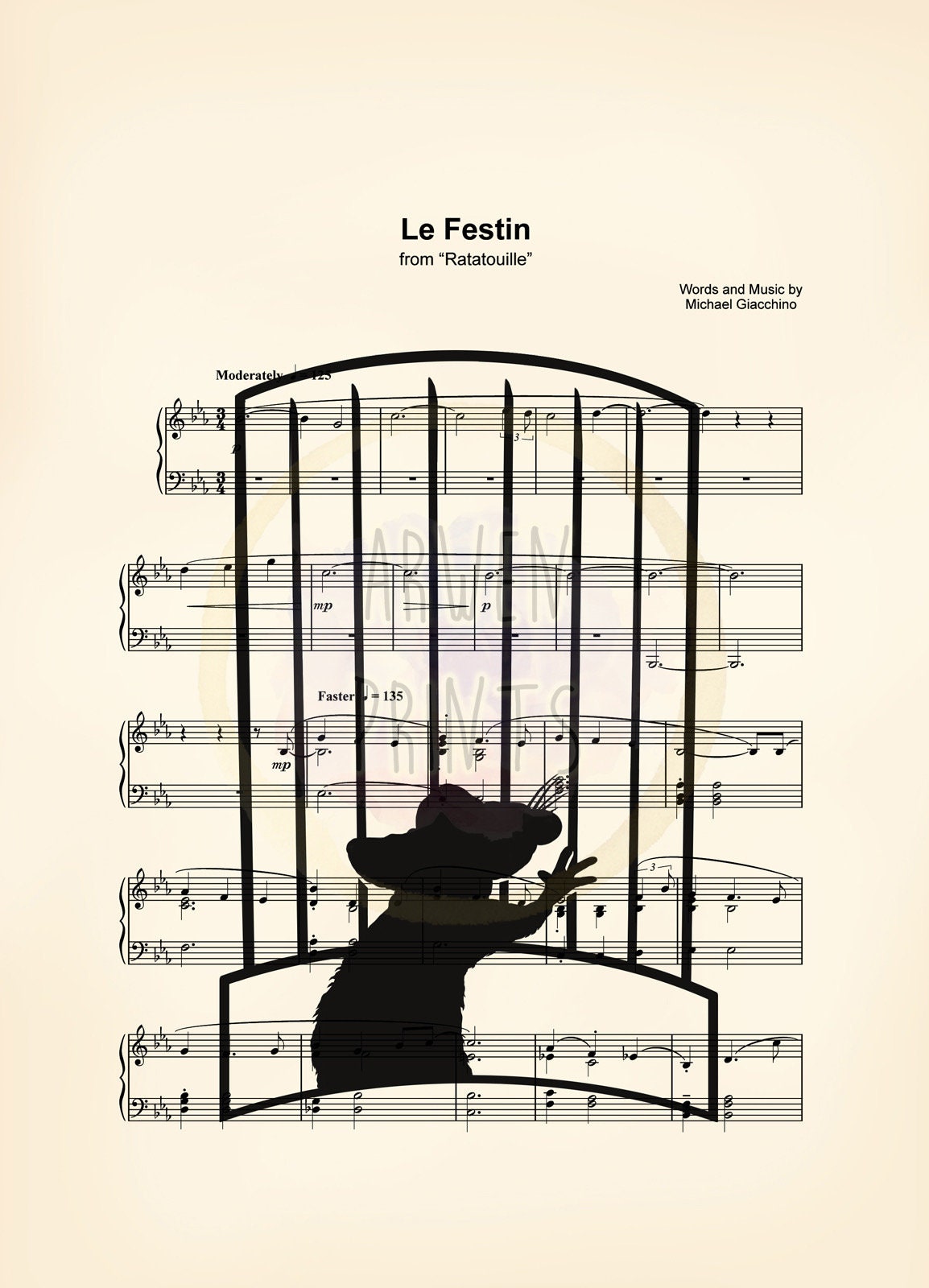 Ratatouille Remy Silhouette Pixar Disney Sheet Music Art Print