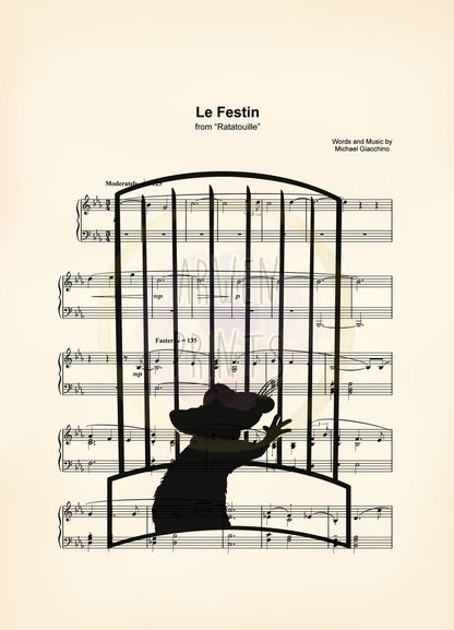 Ratatouille Remy Silhouette Pixar Disney Sheet Music Art Print