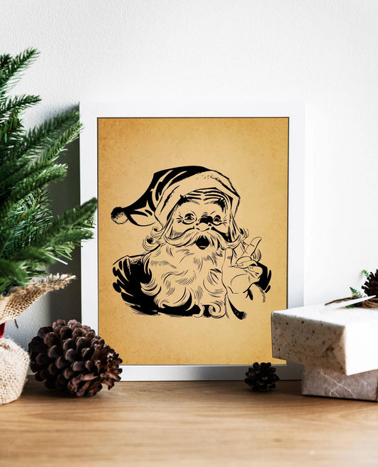 Christmas Vintage Santa Ho Ho Ho Art Print, Vintage Christmas, Classic Christmas, Christmas Santa Print, Vintage Santa, Santa Illustration