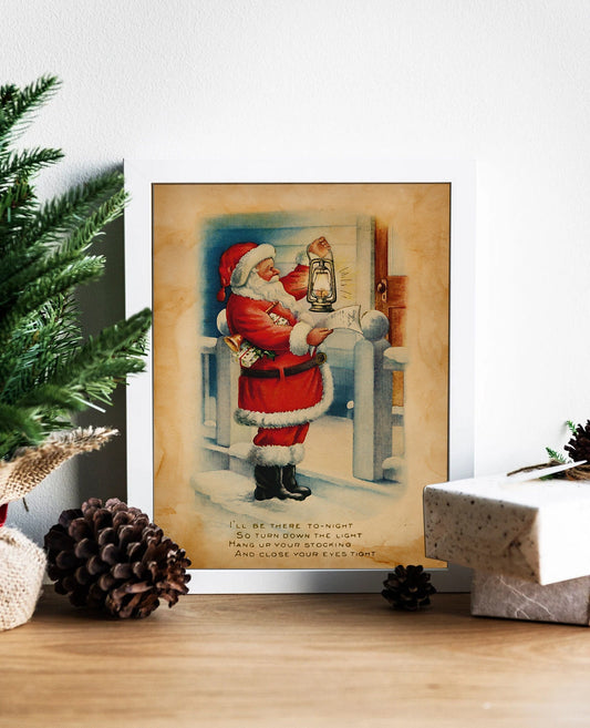 Vintage Christmas Santa Delivering Presents Art Print, Santa with List, Vintage Santa Art, Vintage Christmas, Christmas Decor, Christmas Art