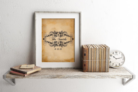 Custom Victorian Wedding Name & Date Print, Vintage Wedding Art, Vintage Couple Name Art, Anniversary Gift, Newlywed Gift, Gift For Couple