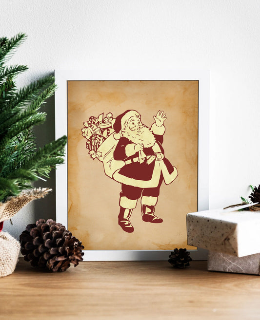 Vintage Christmas Classic Santa Illustration Art Print, Santa Wall Art, Christmas Decor, Vintage Santa, Vintage Wall Art, Vintage Holiday