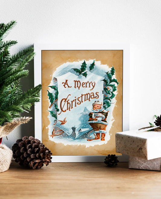 Vintage Christmas Classic Santa North Pole Illustration Art Print, Santa Wall Art, Christmas Decor, Vintage Santa, Vintage Holiday