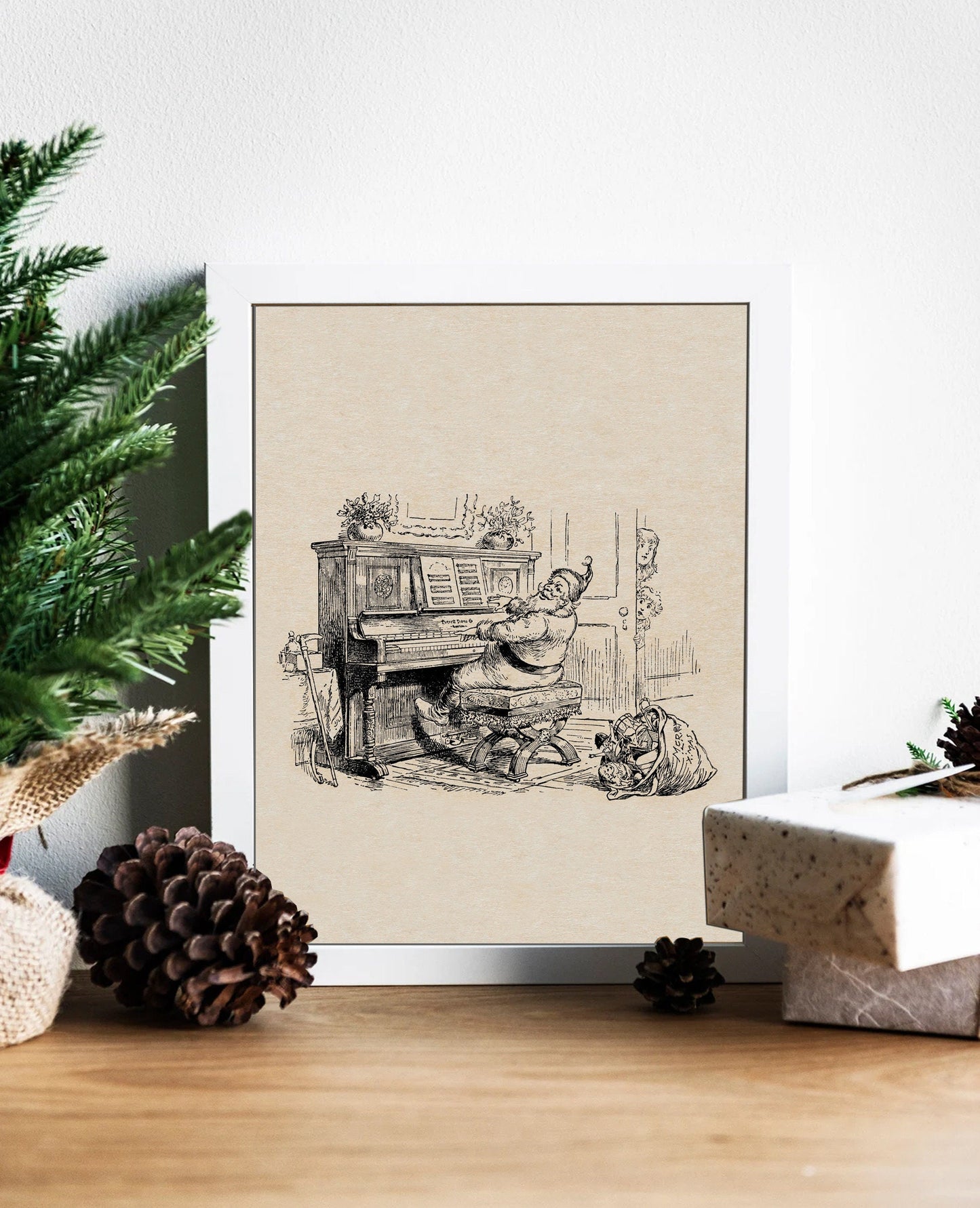 Christmas Vintage Santa Playing Piano Art Print, Vintage Christmas, Classic Christmas, Christmas Piano, Christmas Santa Print, Vintage Santa