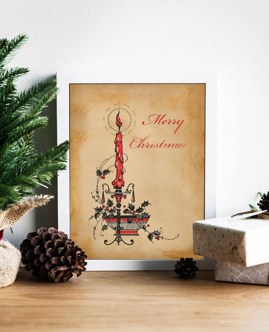 Christmas Vintage Candle Art Print, Vintage Christmas, Classic Christmas, Christmas Candle Print, Vintage Candle, Christmas Wall Decor