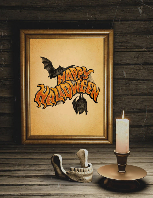 Halloween Vintage Bats Art Print, Vintage Halloween, Halloween Bats, Happy Halloween Art, Vintage Halloween Illustration, Vintage Halloween