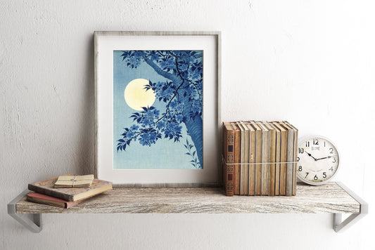 Vintage Japanese Tree Art Print, Vintage Plant Art, Vintage Garden Art, Flower Print, Tree and Moon Art, Nature Wall Decor, Japanese Garden