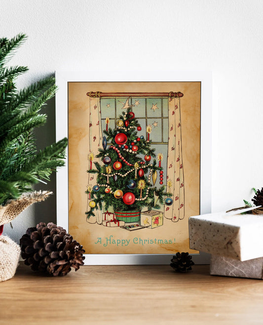Vintage Christmas Tree Illustration Art Print, Vintage Christmas, Vintage Illustrations, Merry Christmas, Christmas Decor, Happy Christmas
