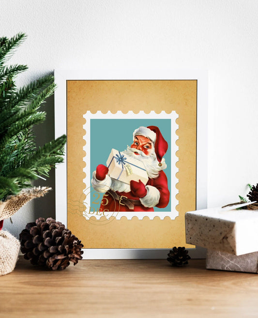Christmas Vintage Santa Claus Stamp Art Print, Vintage Christmas, Classic Christmas, Christmas Santa, Vintage Santa, Santa Illustration