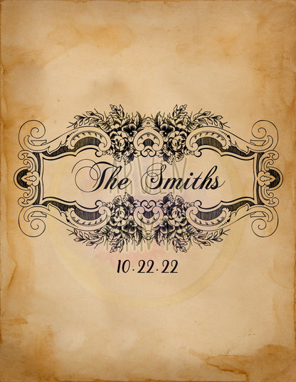 Custom Victorian Wedding Name & Date Print, Vintage Wedding Art, Vintage Couple Name Art, Anniversary Gift, Newlywed Gift, Gift For Couple