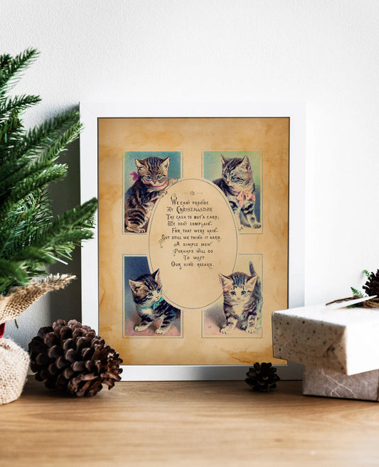 Vintage Christmas Kittens Illustration Art Print, Christmas Cat, Vintage Christmas, Christmas Decor, Christmas Kittens, Christmas Letter