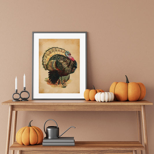 Vintage Thanksgiving Turkey Illustration Art Print, Vintage Thanksgiving, Vintage Fall Decor, Autumn Decor, Thanksgiving Art, Turkey Art