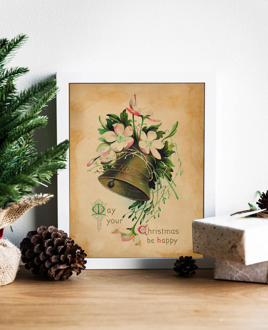 Christmas Bell Illustration Art Print, Happy Christmas, Vintage Christmas, Vintage Illustrations, Merry Christmas, Christmas Decor